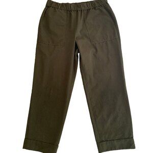 Ann Taylor Cargo Pants Size 12 Army Green Ankle Length Cuffed Elastic Waist